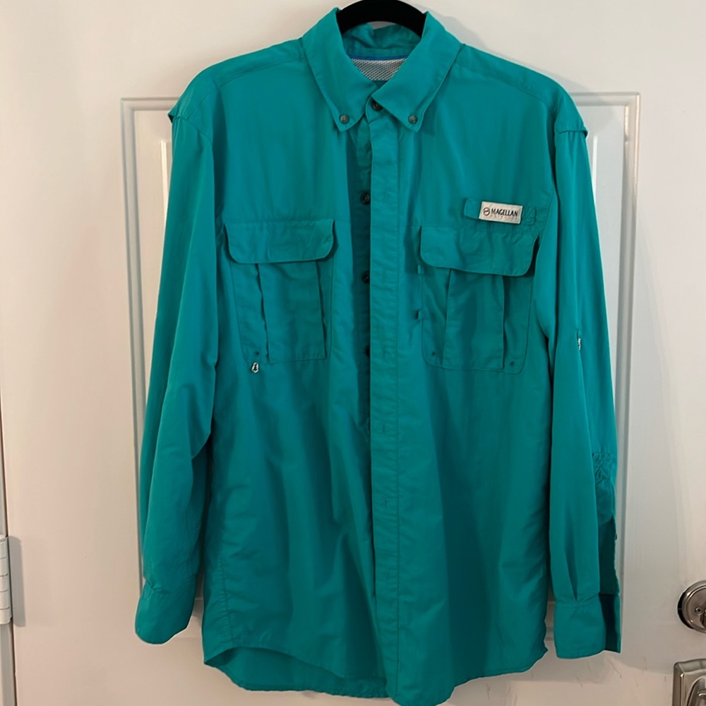 Magellan Outdoors Fish Gear Angler Fit Mag Wick Shirt Turquoise XS EUC